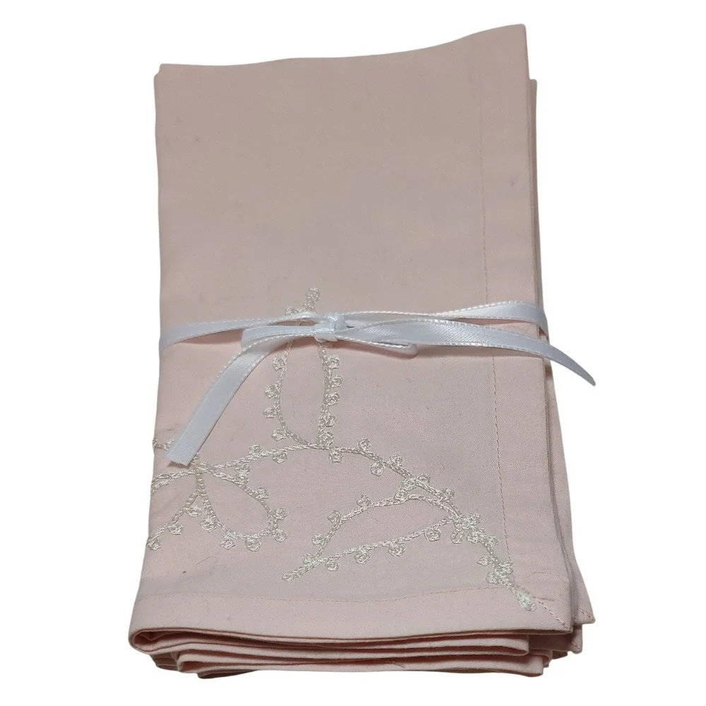 Villeroy and‎ Boch Embroidered Napkins Cotton Light Pink Peach Set of Four